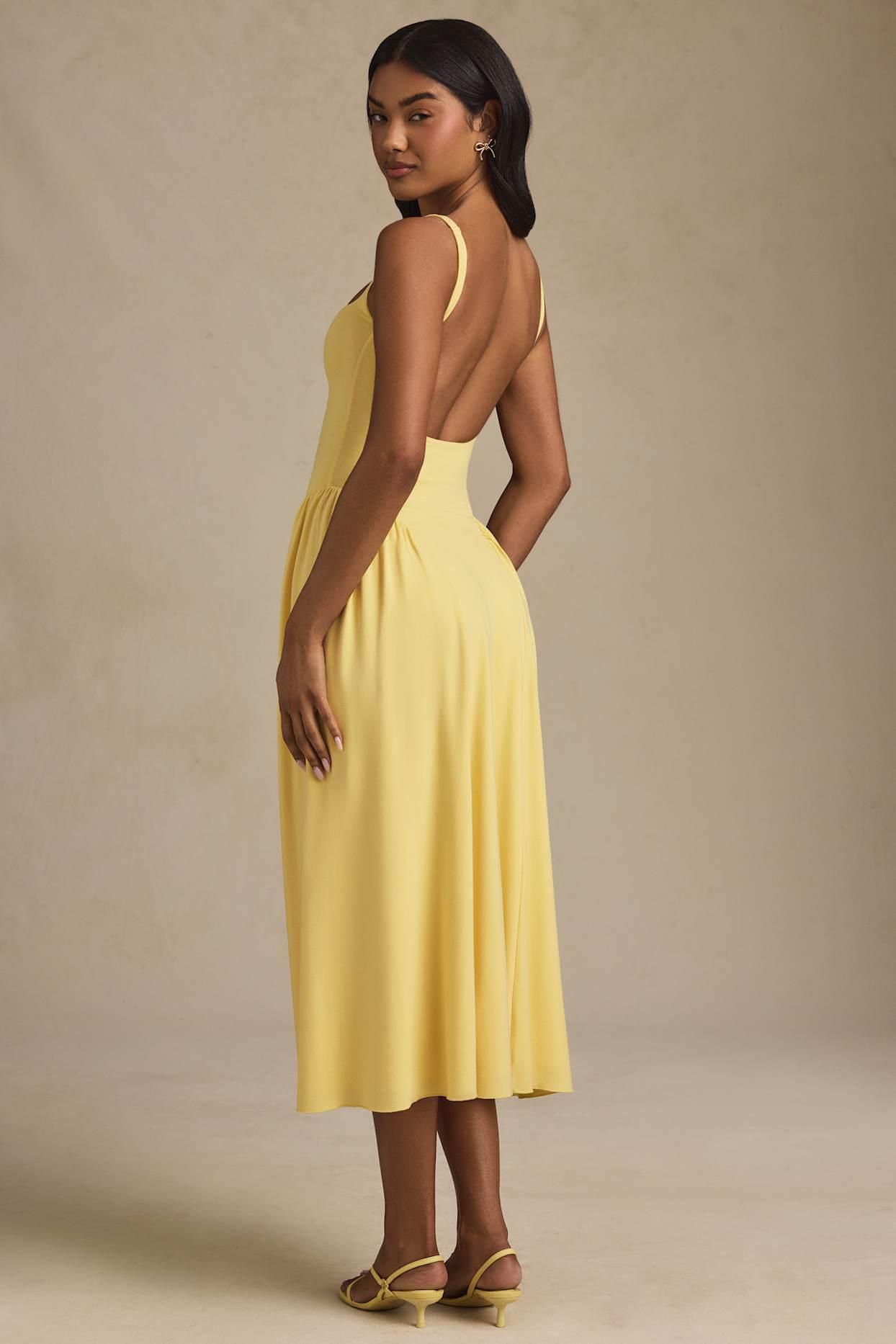 Low-Back A-Line Midaxi Dress in Pastel Yellow Product Image