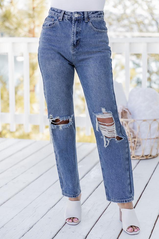 Rosalind High Rise Distressed Medium Wash Straight Leg Jeans FINAL SALE Product Image