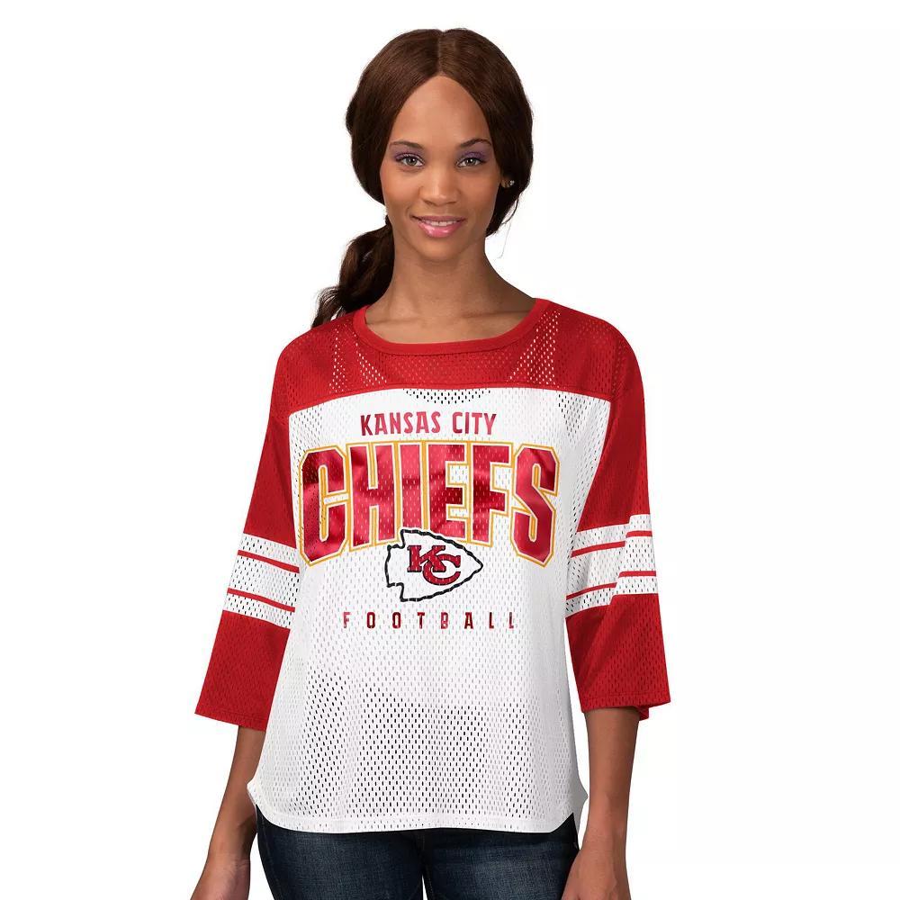 Women's G-III 4Her by Carl Banks  Red Kansas City Chiefs First Team 3/4-Sleeve Mesh T-Shirt, Size: 2XL Product Image
