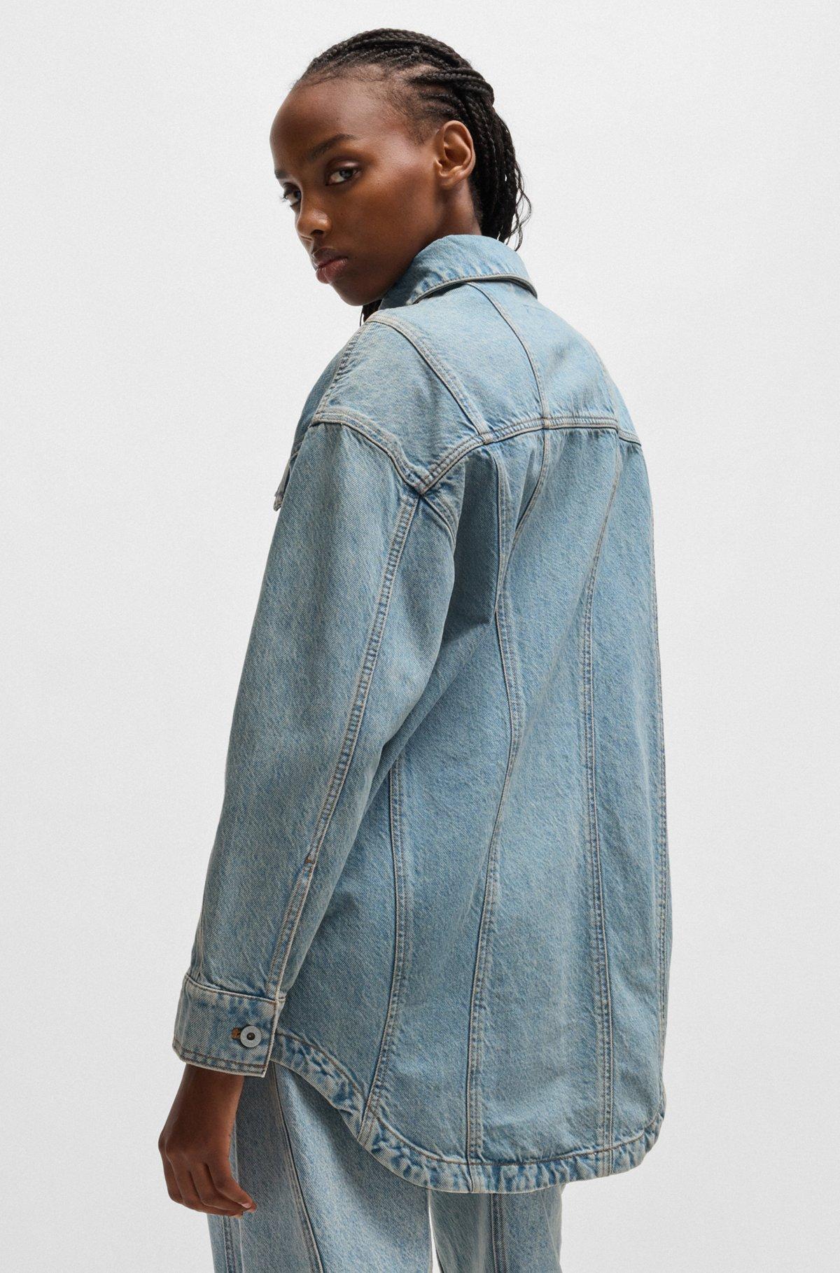 HUGO - Long-length blue-denim shirt with patch pockets - Blue Product Image