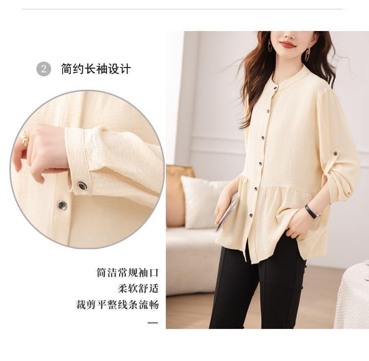 3/4 Sleeve Stand Collar Loose Fit Blouse Product Image