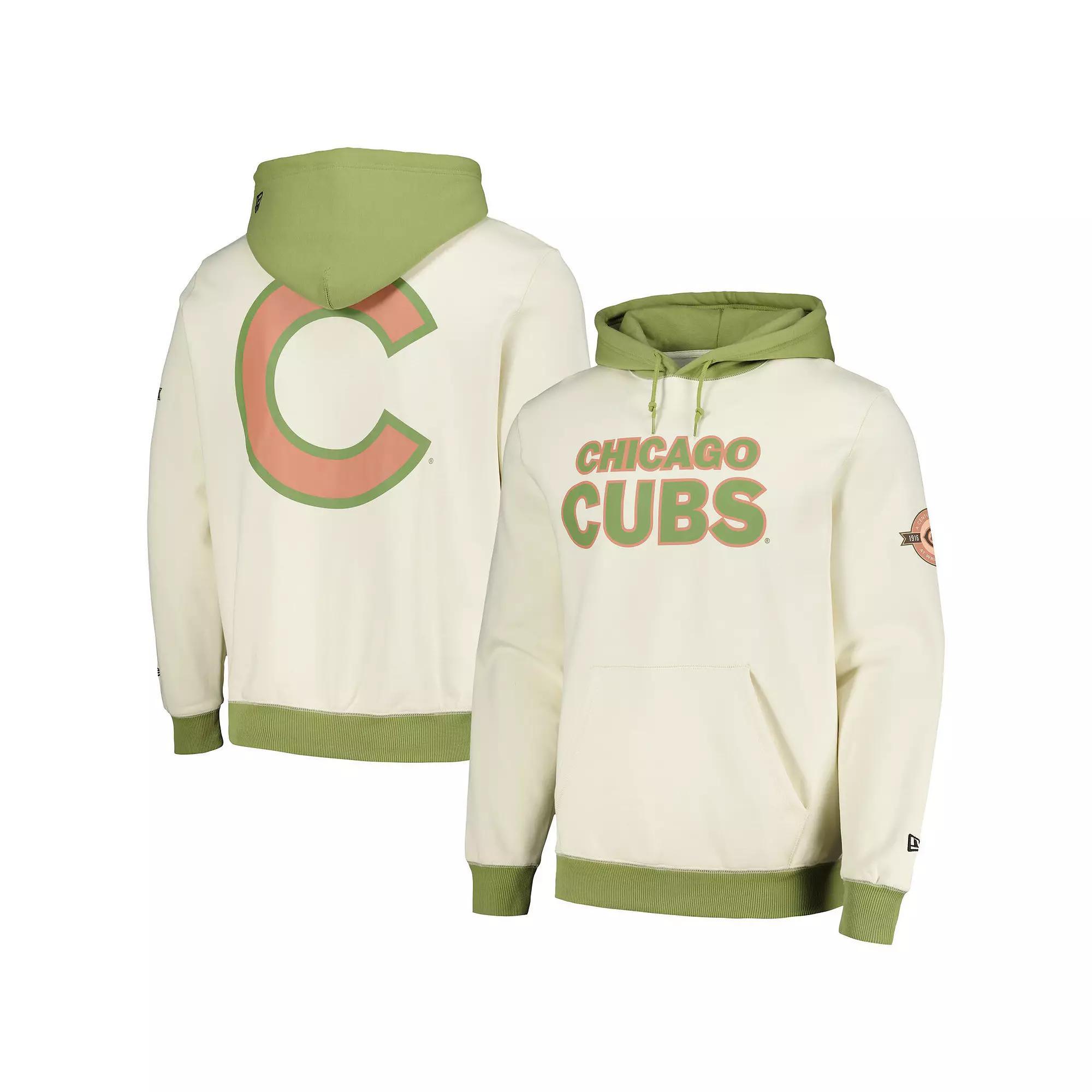Men's New Era Cream/Green Chicago Cubs Color Pop Pullover Hoodie, Size: Large, Beige Product Image