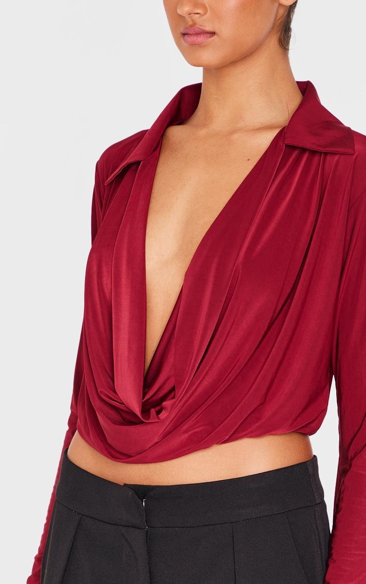 Burgundy Slinky Cowl Front Open Shirt Product Image