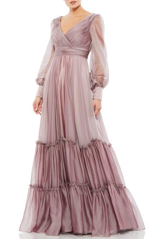 Womens Ombr Satin & Chiffon Tiered Gown Product Image