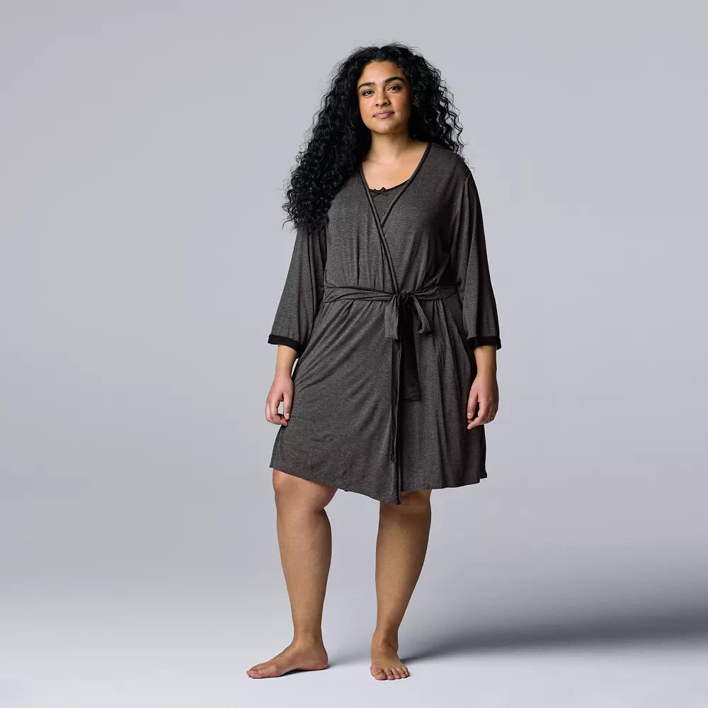 Plus Size Simply Vera Vera Wang Basic Luxury Wrap Robe, Women's, Size: 3XL, Grey Heather Product Image