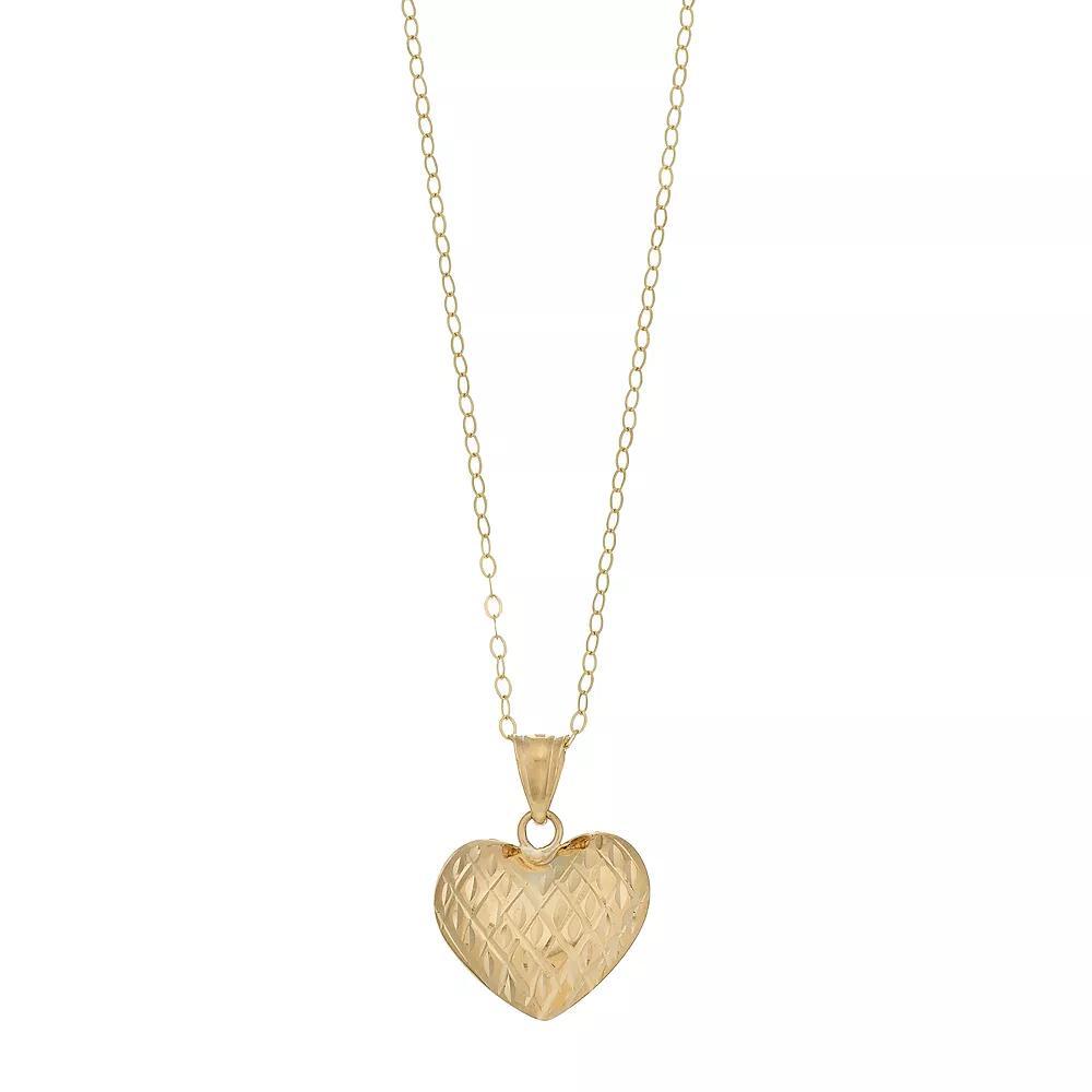 10k Gold Diamond-Cut Quilted Heart Pendant Necklace, Women's, Size: 18" Product Image