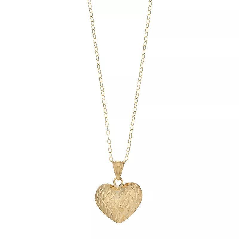 10k Gold Diamond-Cut Quilted Heart Pendant Necklace, Women's, Size: 18" Product Image
