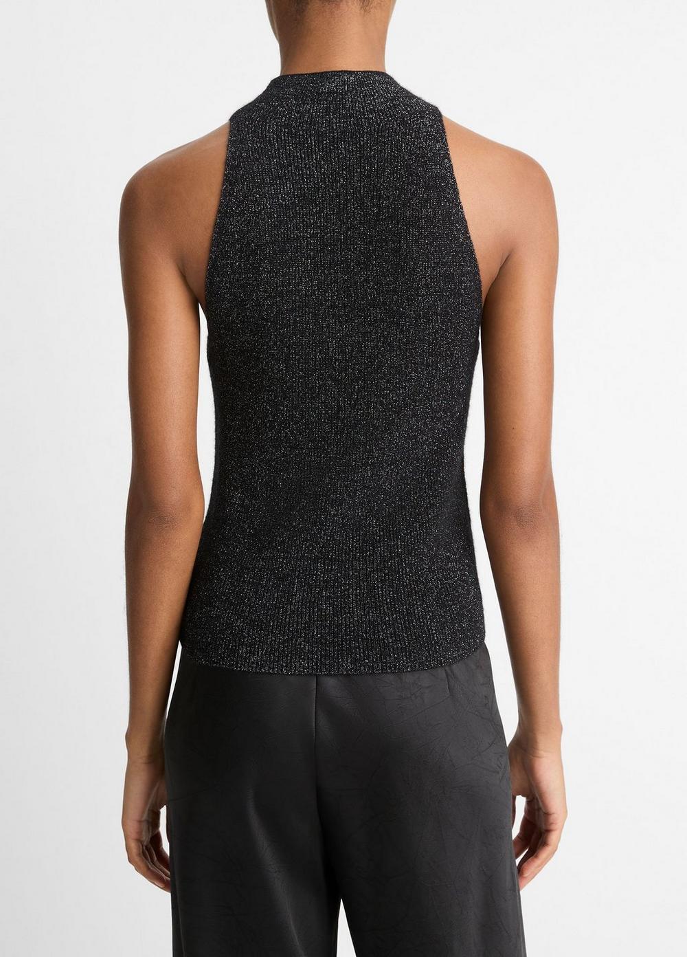 Womens Italian Metallic Alpaca-Blend Mock-Neck Tank, Black Metallic, Size L Vince Product Image