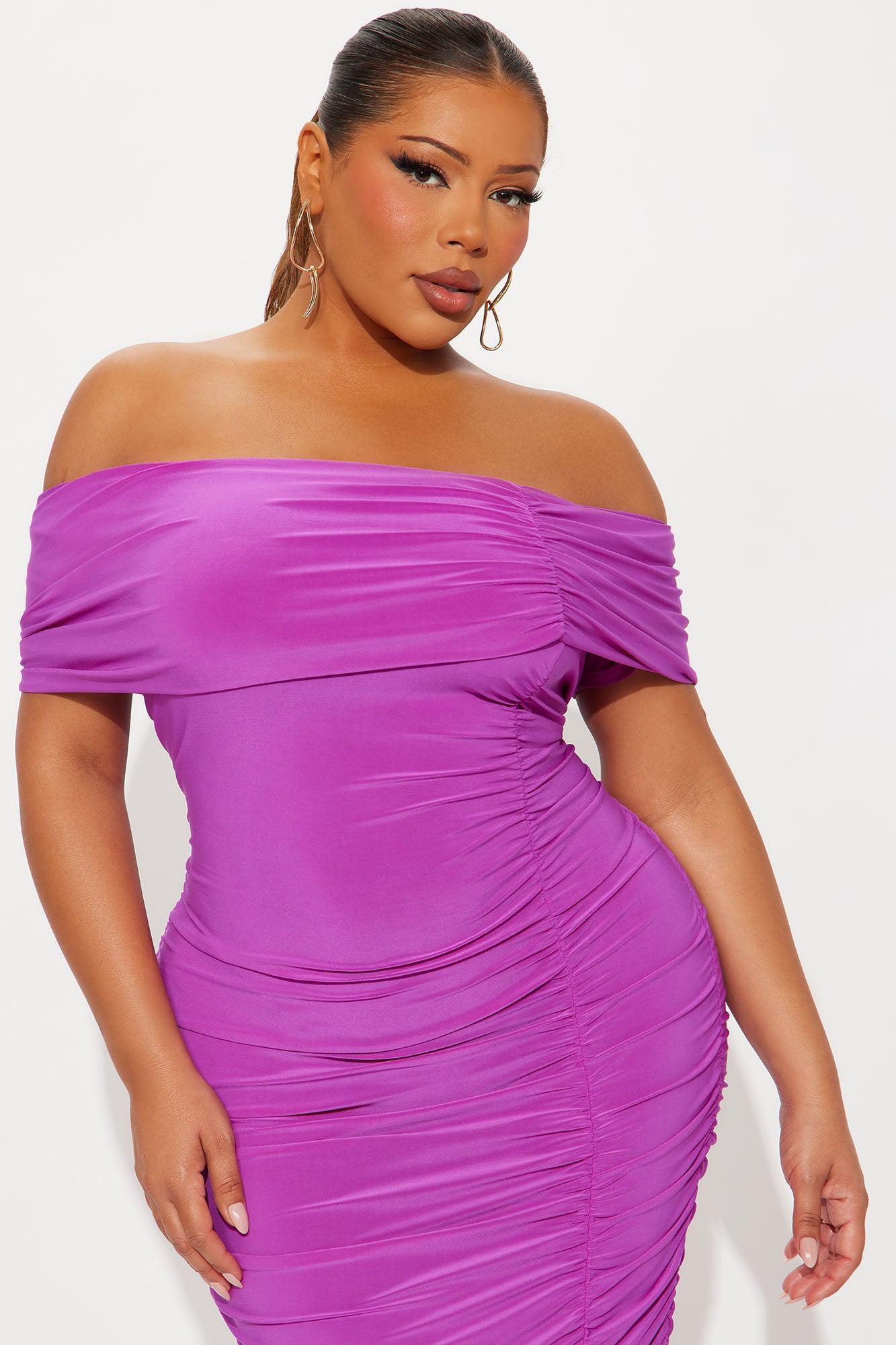 Meet Me Out Off Shoulder Midi Dress - Magenta Female Product Image