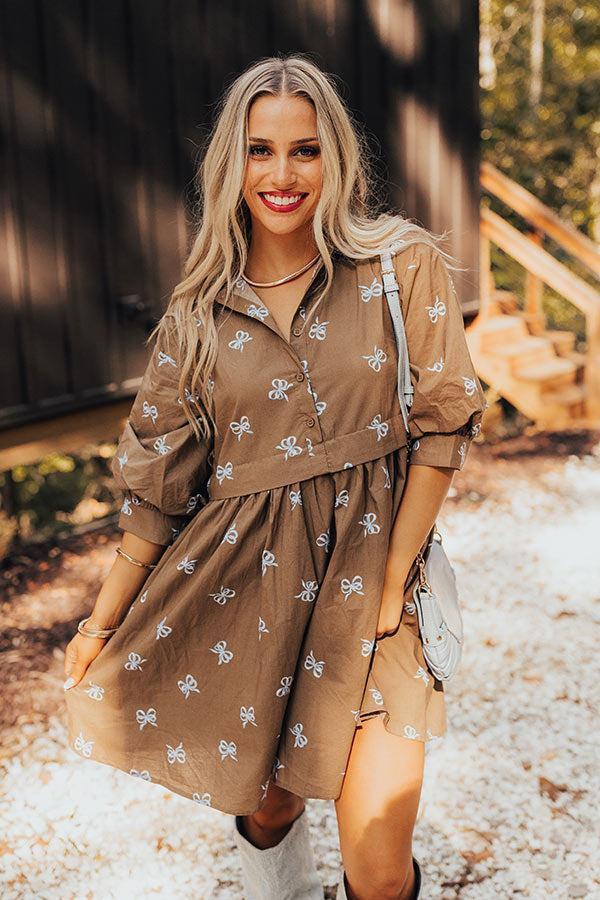 For The Love Of Bows Mini Dress in Mocha Product Image