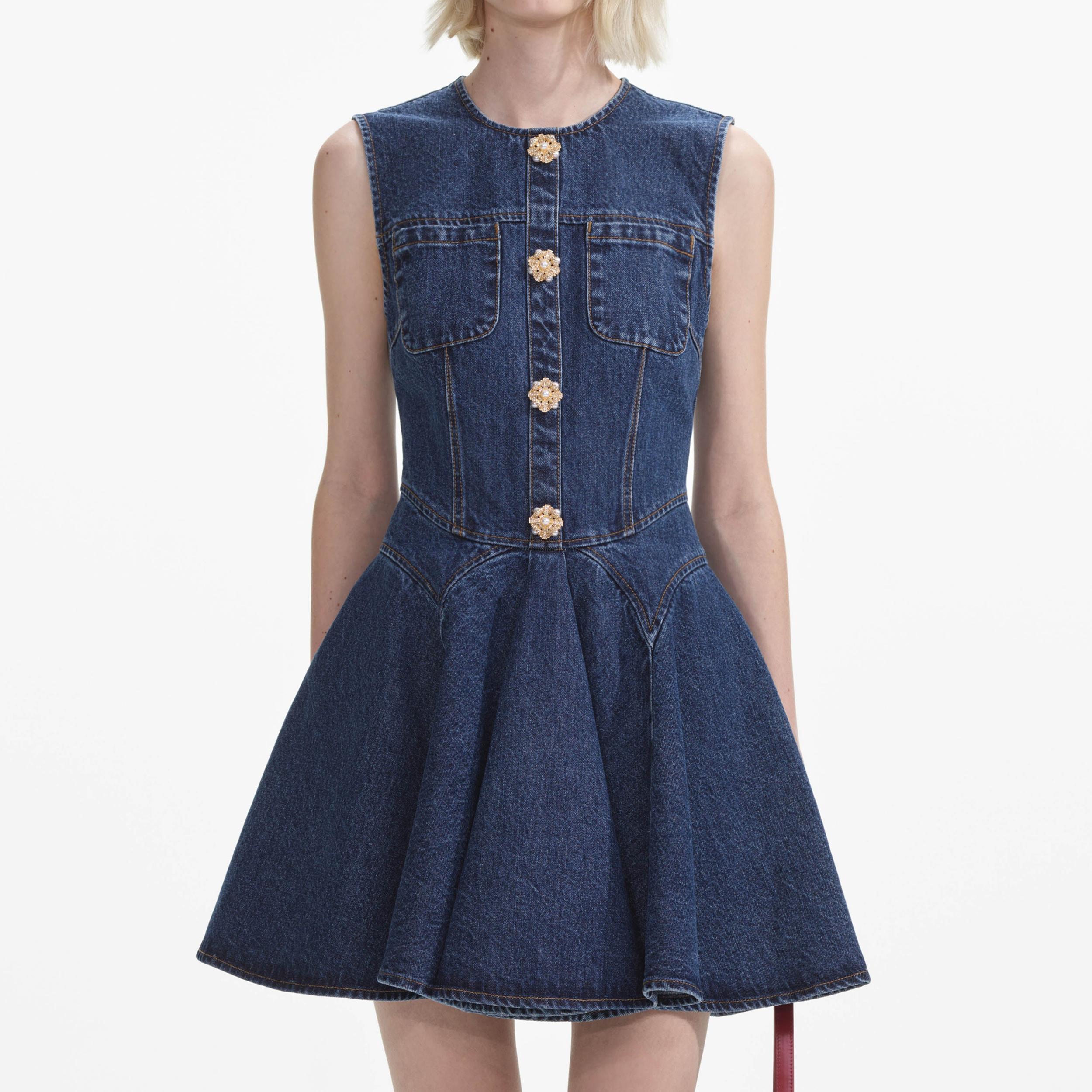 Denim Skater Mini Dress Product Image