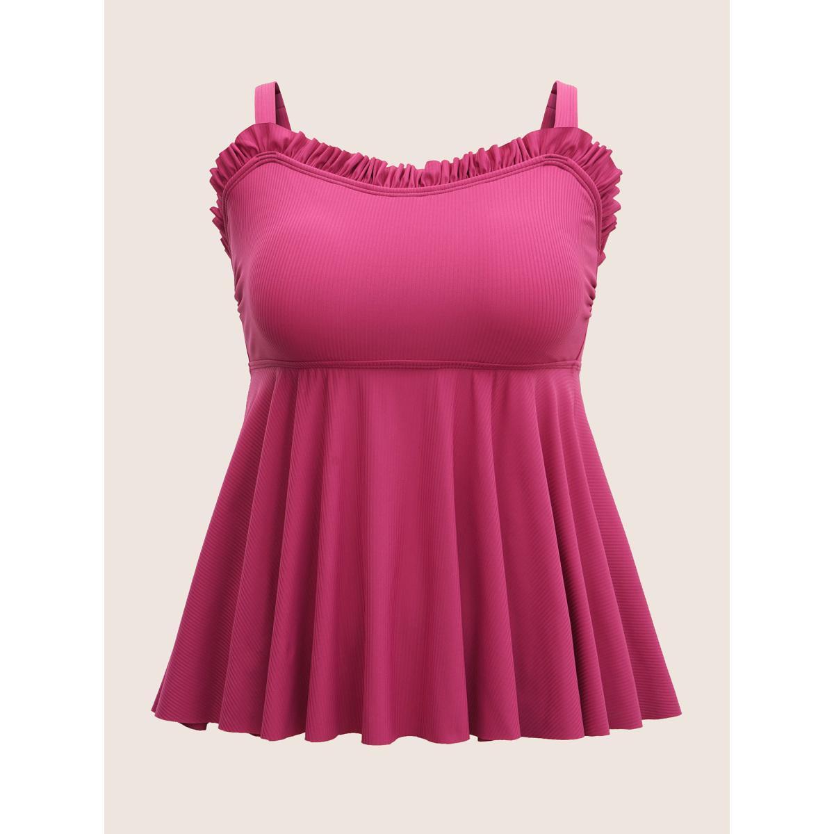 Plus Size Solid Frill Trim Adjustable Straps Swim Top Women's Swimwear RedViolet Beach Non High stretch Bodycon Strapless Curve Swim Tops BloomChic 26/4X Product Image
