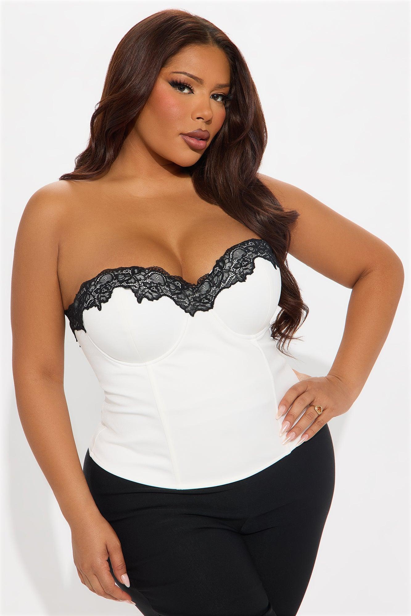 Haven Lace Up Corset Top - White/Black Female Product Image