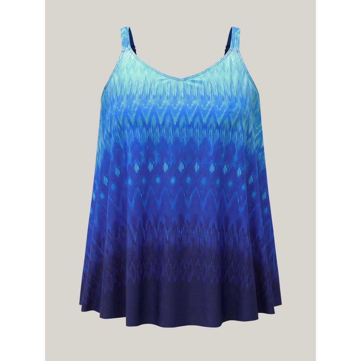Plus Size Gradient Sea Print Adjustable Swim Top Women's Swimwear Mediumblue Beach High stretch Bodycon U-neck Curve Swim Tops BloomChic 22-24/3X Product Image