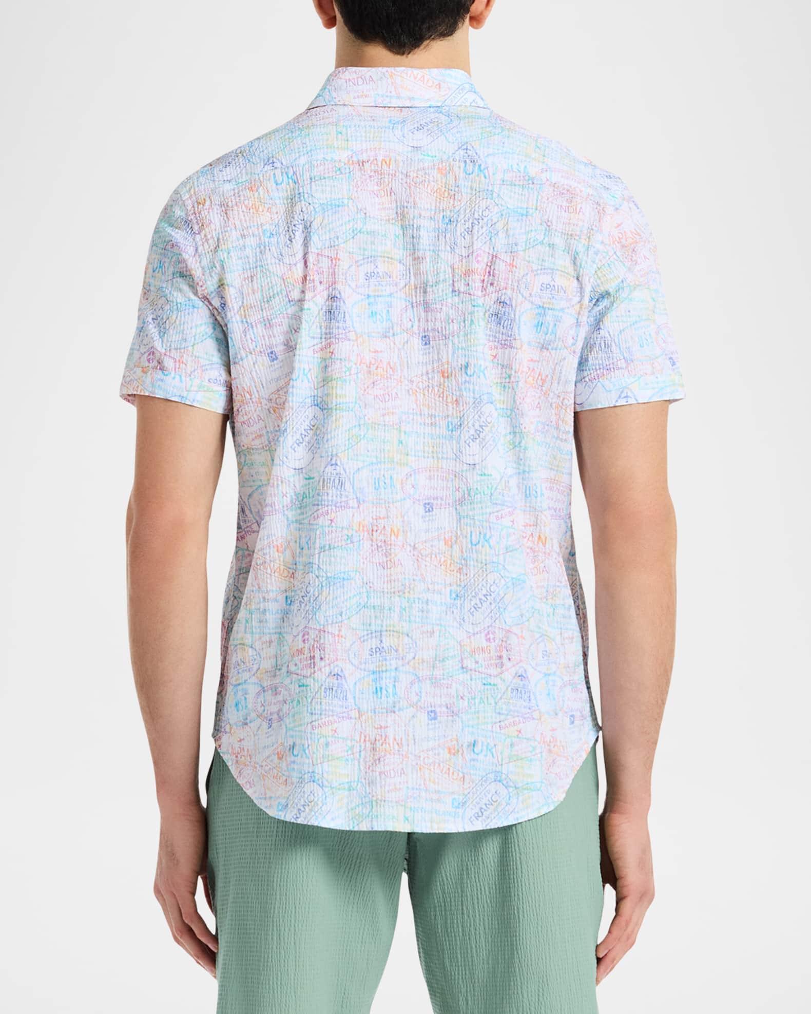 Mens Passport Printed Stretch-Cotton Short-Sleeve Shirt - Product Image