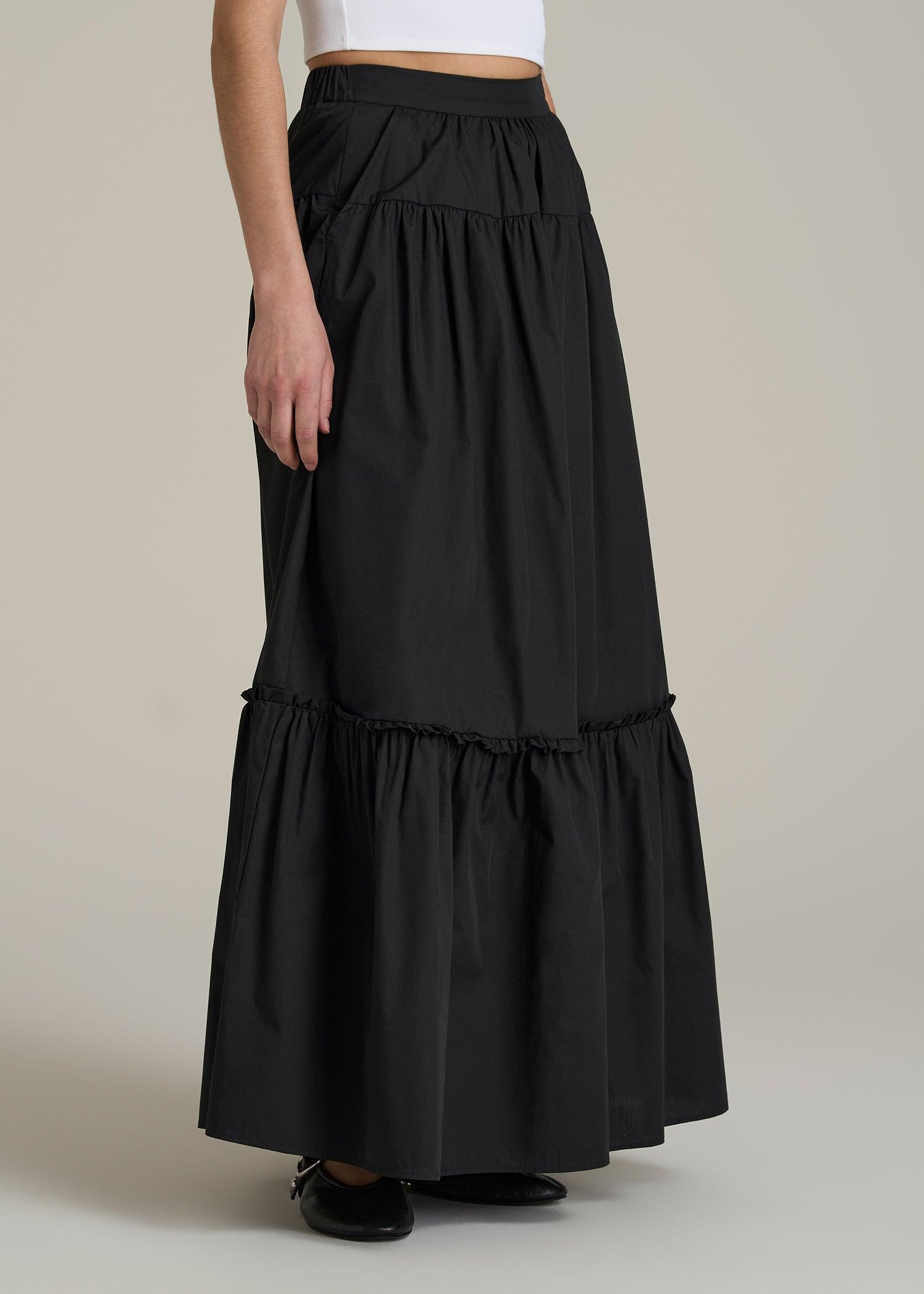 Tiered Cotton Maxi Skirt for Tall Women in Black Product Image