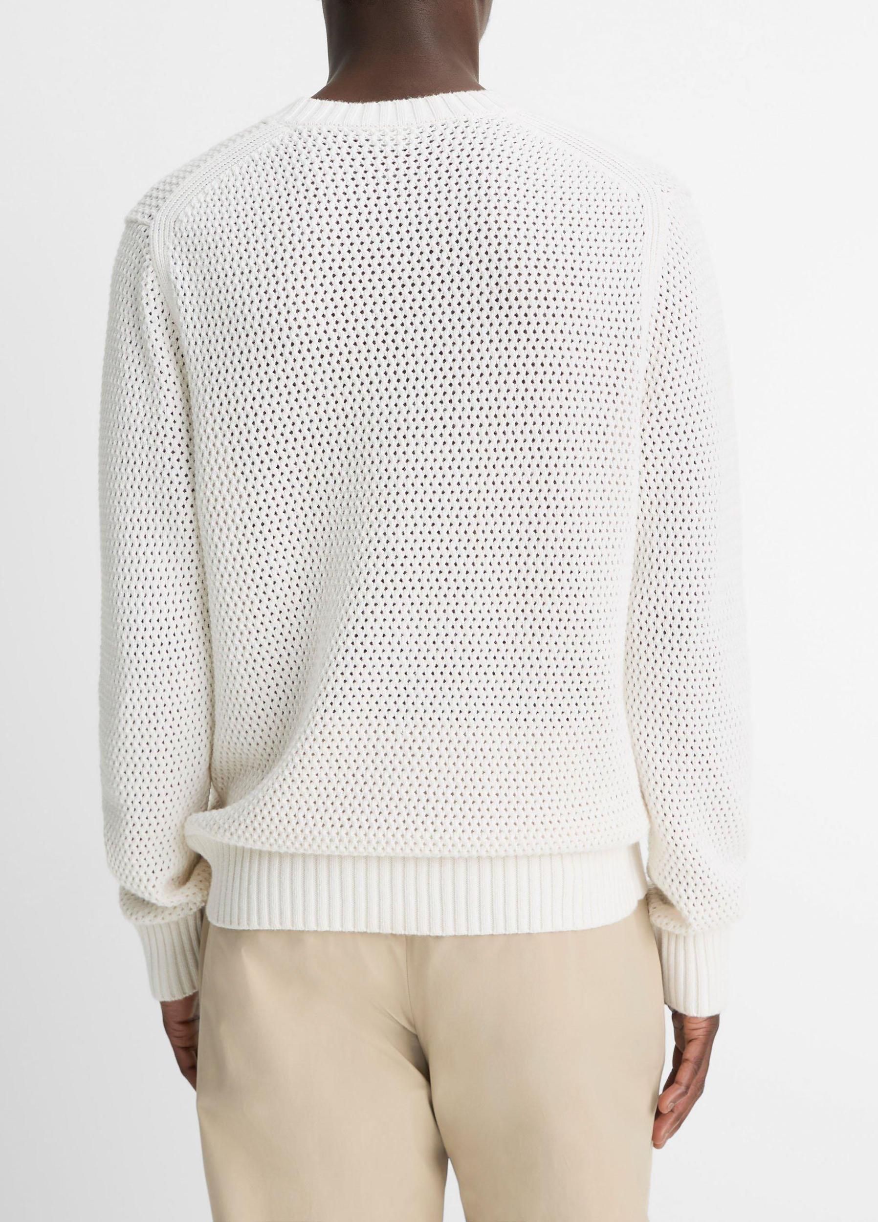 Mesh-Stitch Cotton-Cashmere Crew Neck Sweater Product Image