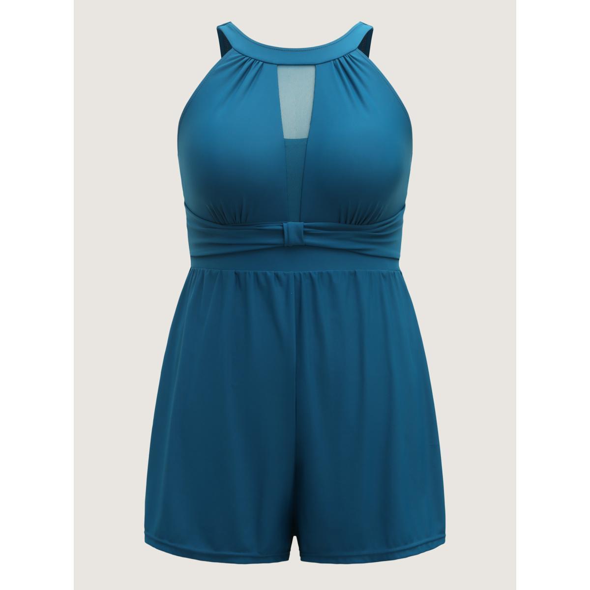 Plus Size Sheer Cut-Out Collar One-Piece Swimsuit Women's Swimwear Cyan Beach See through Curve Bathing Suits High stretch One Pieces BloomChic 14-16/1X Product Image