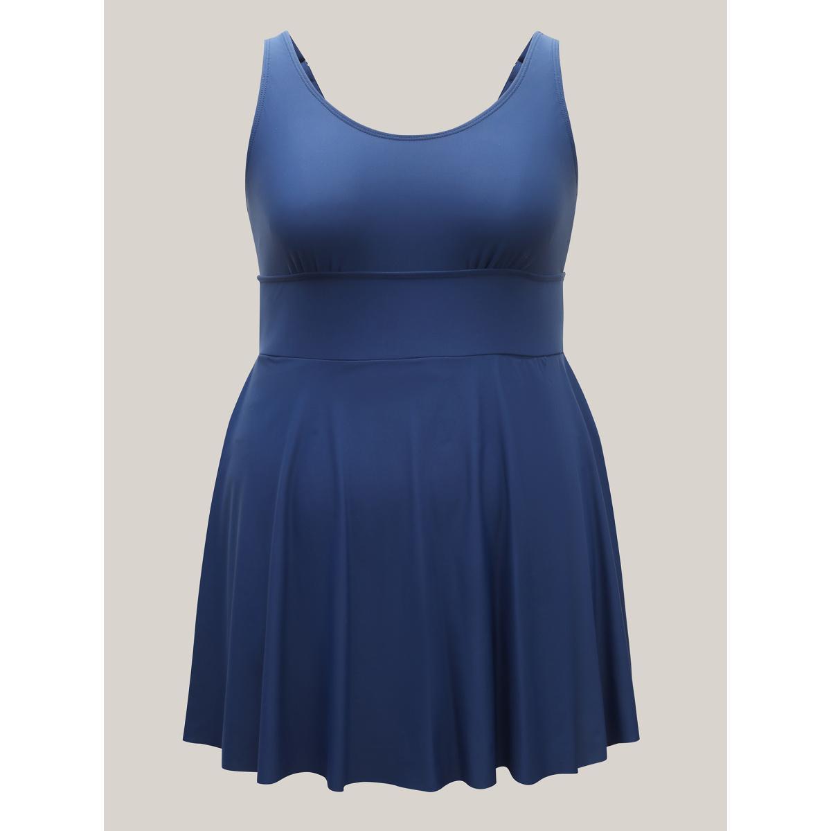 Plus Size Anti-Float Ties Split Swim Dress Women's Swimwear Stone Beach Bodycon U-neck High stretch Curve Swim Dresses BloomChic 26/4X Product Image