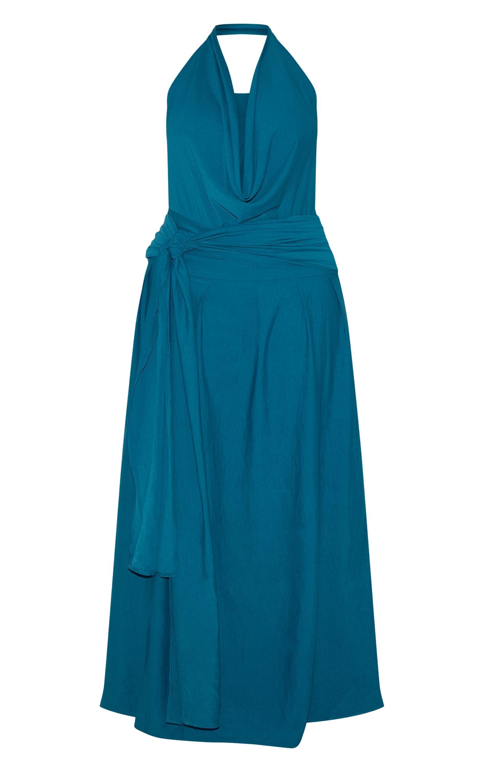 Plus Teal Floaty Woven Cowl Neck Low Back Maxi Dress Product Image