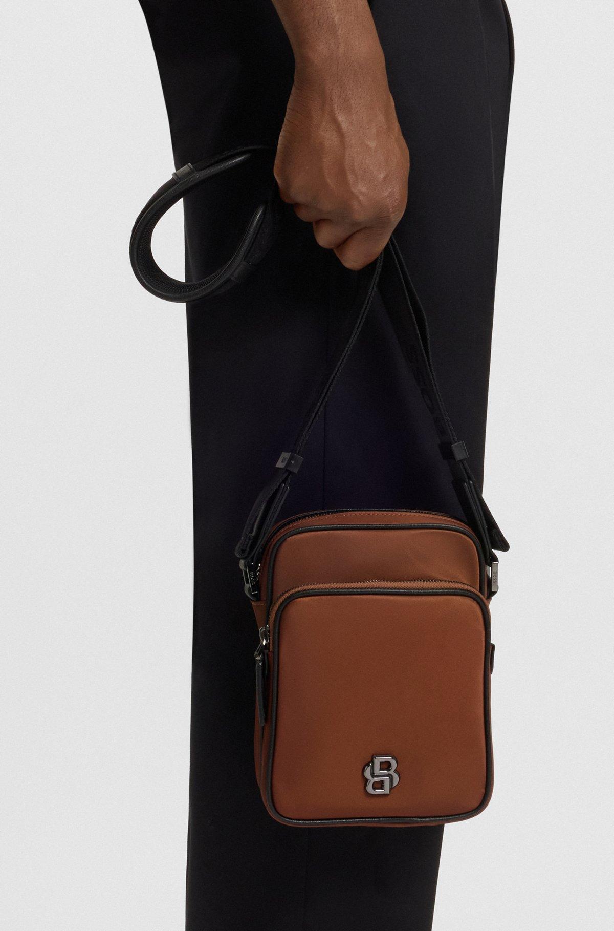 BOSS - Twill reporter bag with Double B monogram - Brown Product Image