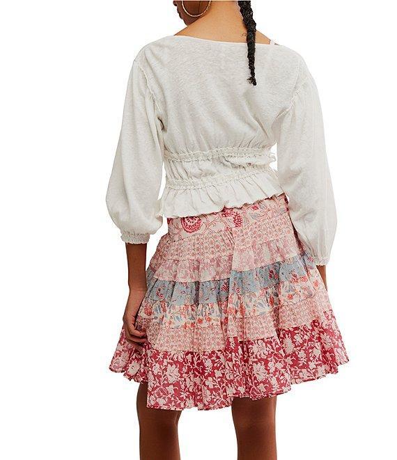 Free People Let's Go Linen Blend Plunge V-Neck 3/4 Sleeve Tie-Front Top Product Image