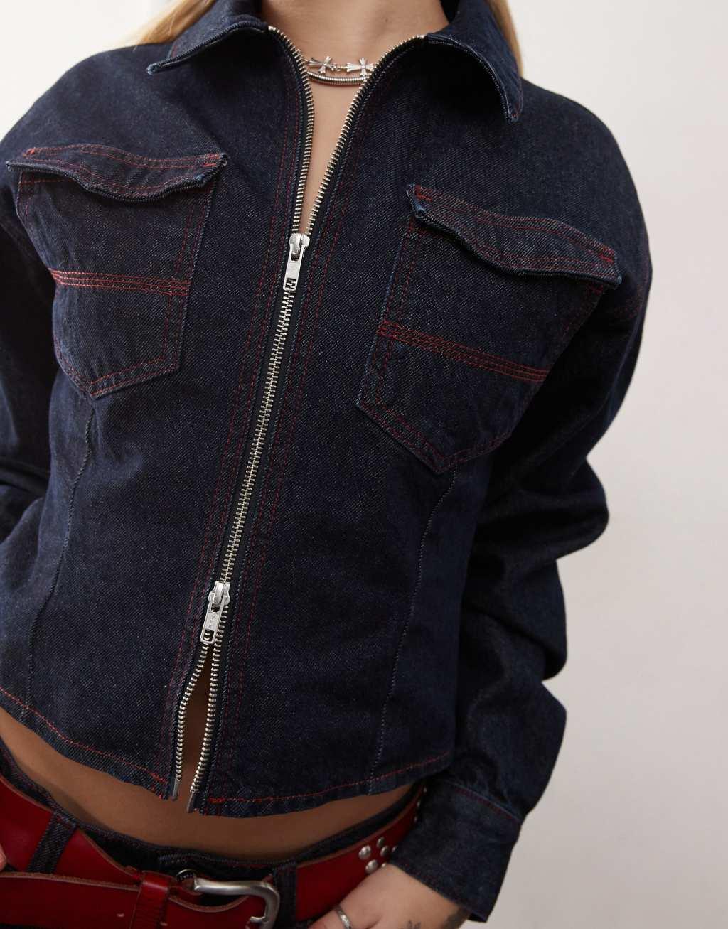 COLLUSION fitted denim jacket in rinse wash Product Image
