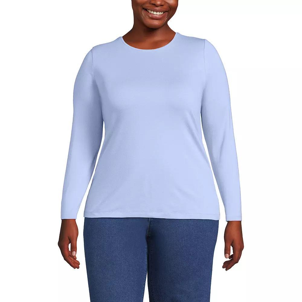 Plus Size Lands' End Long Sleeve Lightweight Jersey Crewneck Top, Women's, Size: 3XL, Light Cornflower Product Image