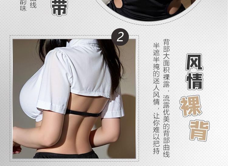 Teacher Lingerie Set: Crop Shirt + Mini Dress + Thong + Tie Product Image