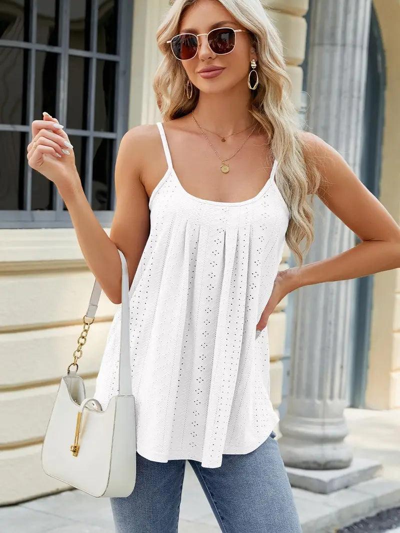 White Eyelet Tank Top Female Product Image