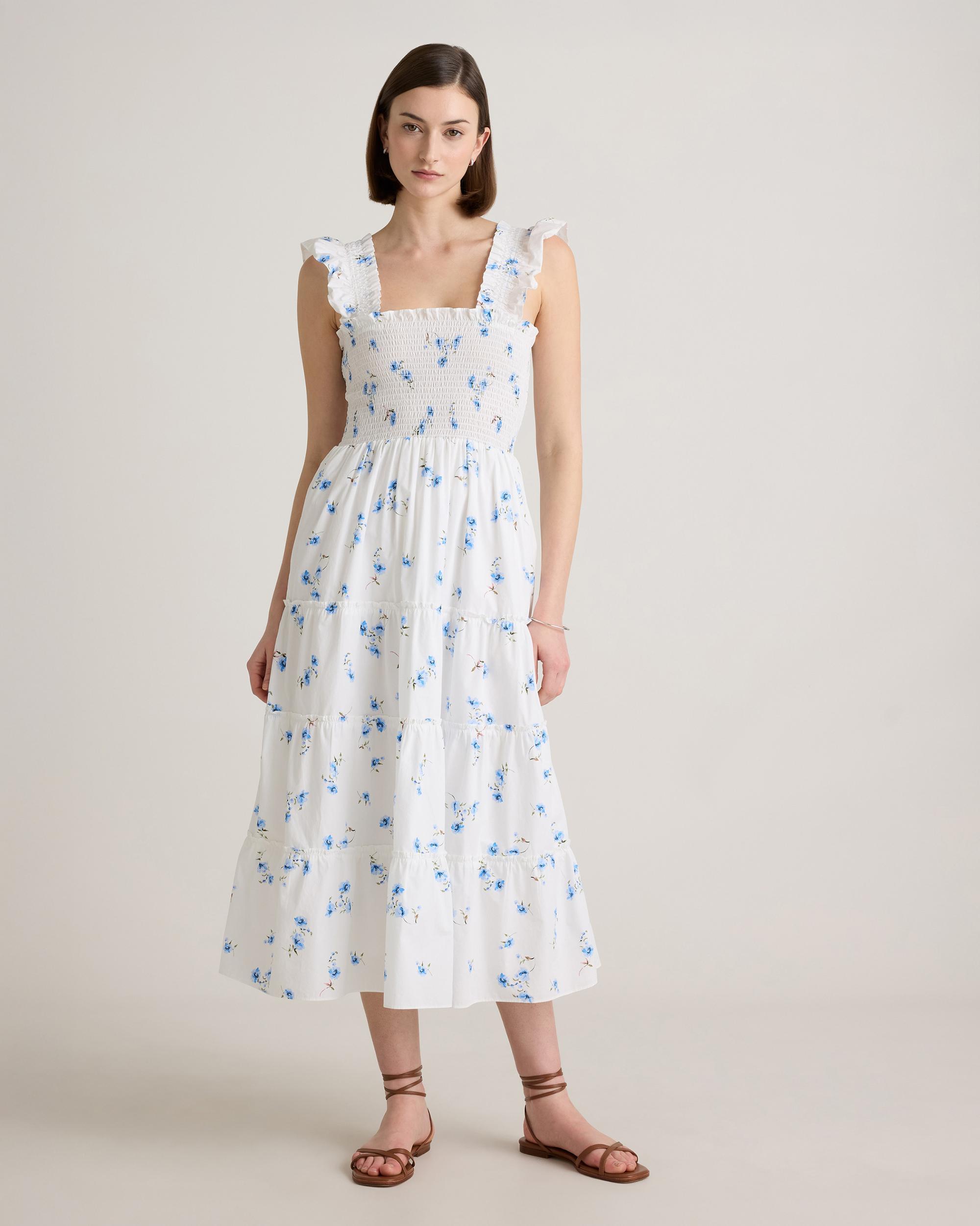 100% Organic Cotton Smocked Midi Dress Product Image