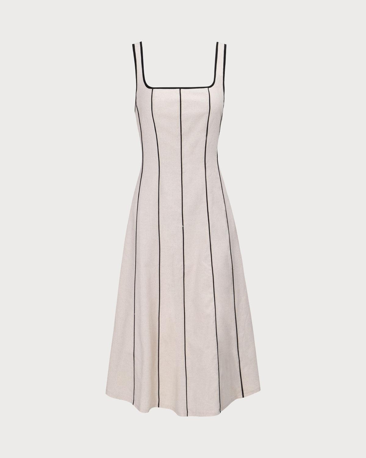 The Khaki Square Neck Contrast Midi Dress Product Image