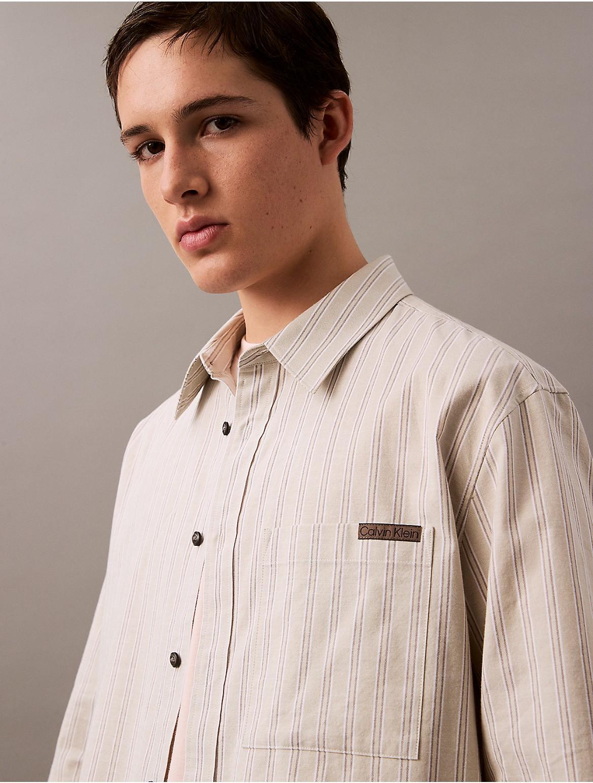 Calvin Klein Mens Stripe Oxford Relaxed Button-Down Shirt - White Product Image