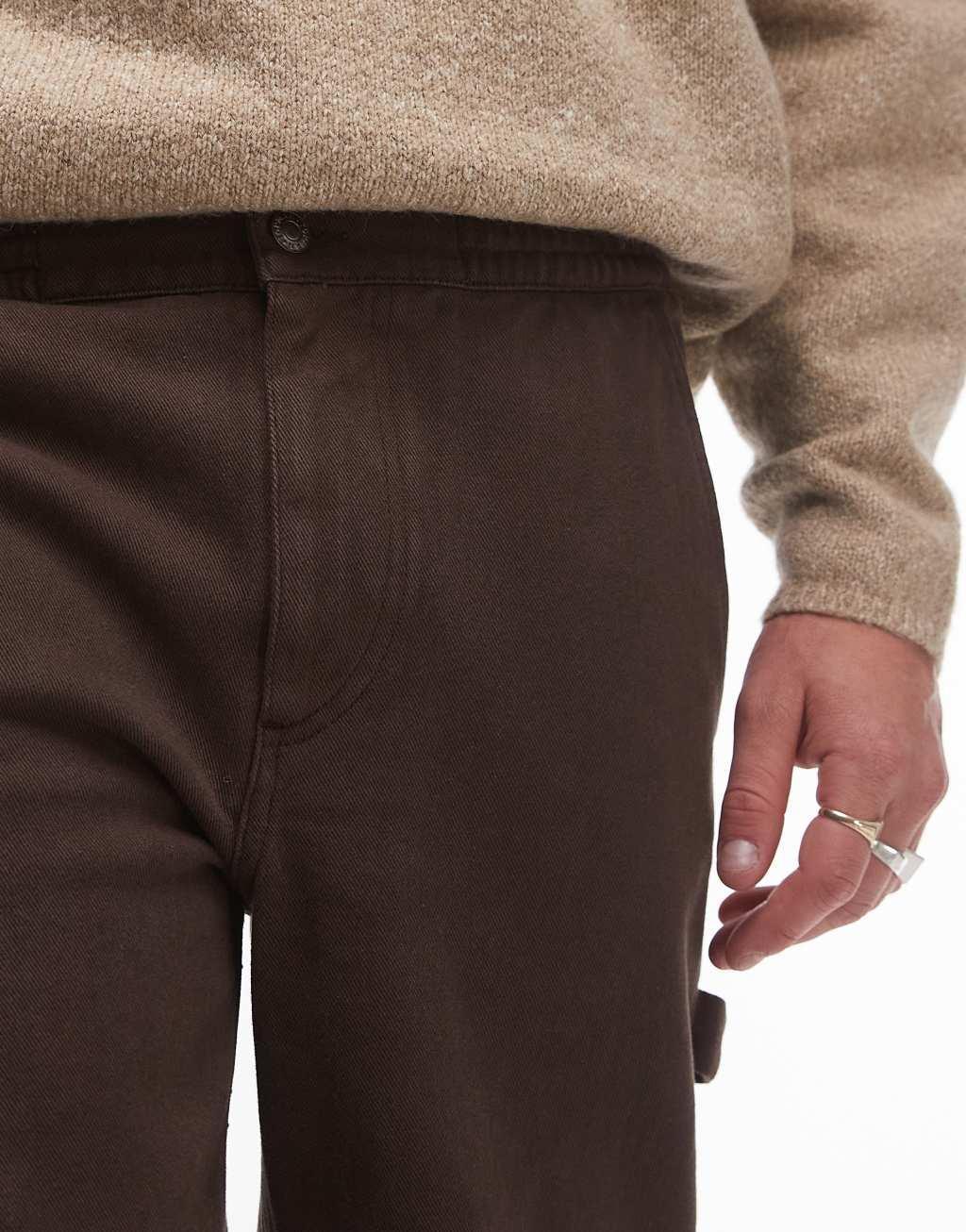Topman straight twill pants in brown Product Image
