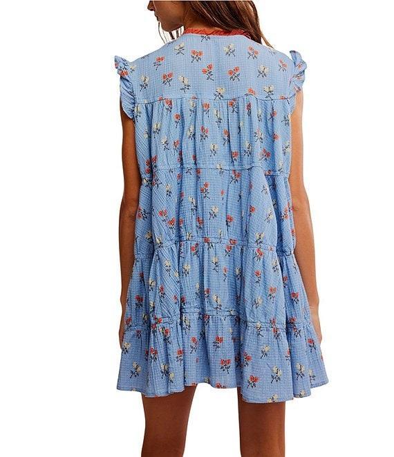 Free People Sundown Floral Print Split Neck Cap Sleeve Mini Dress Product Image