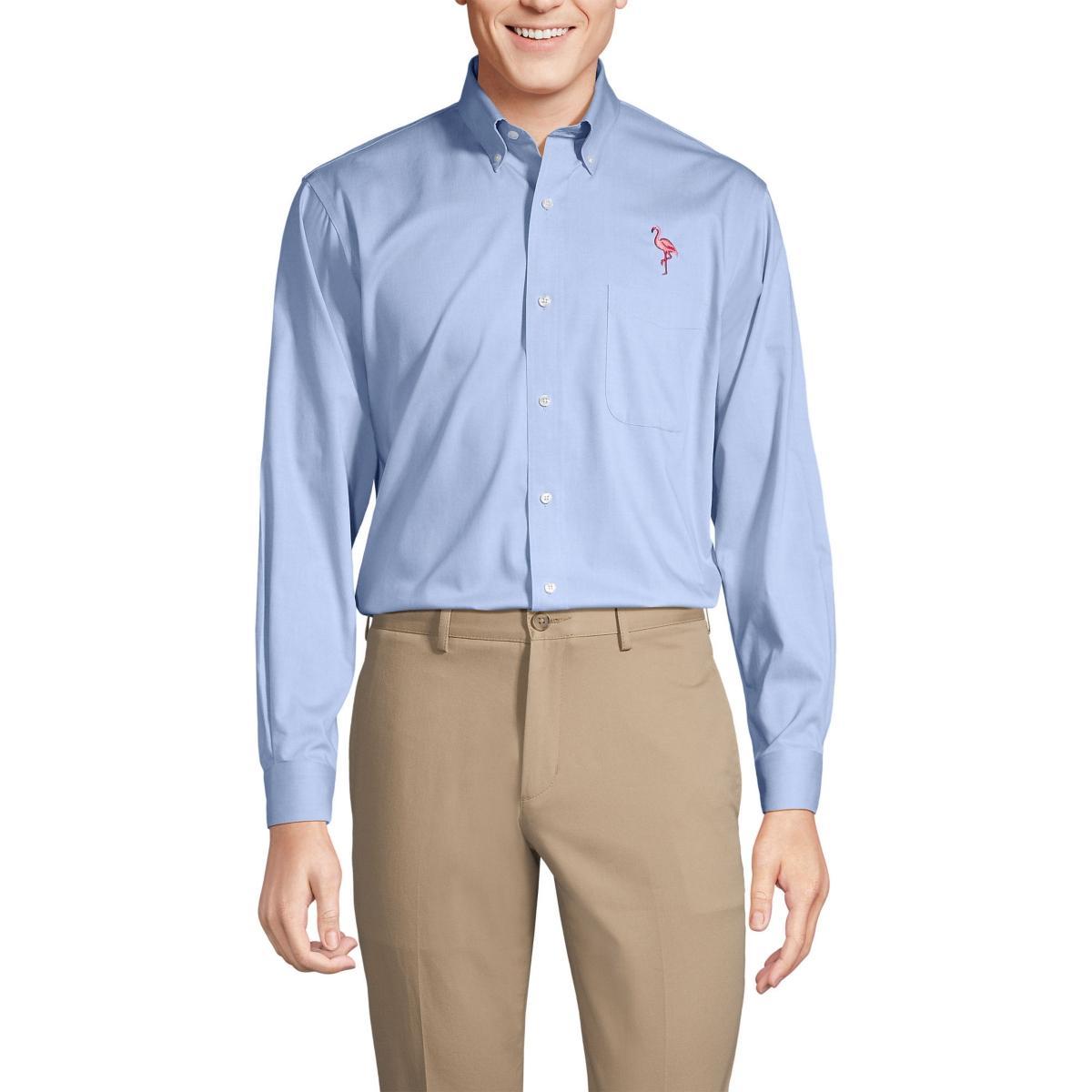Lands End Mens Traditional Fit Solid No Iron Supima Pinpoint Buttondown Collar Dress Shirt Product Image