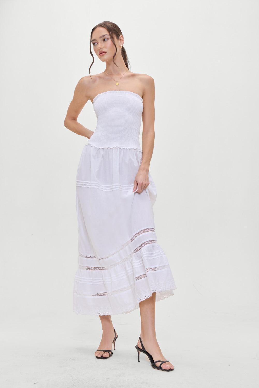 Empress Strapless Smocked Maxi Dress - White Product Image