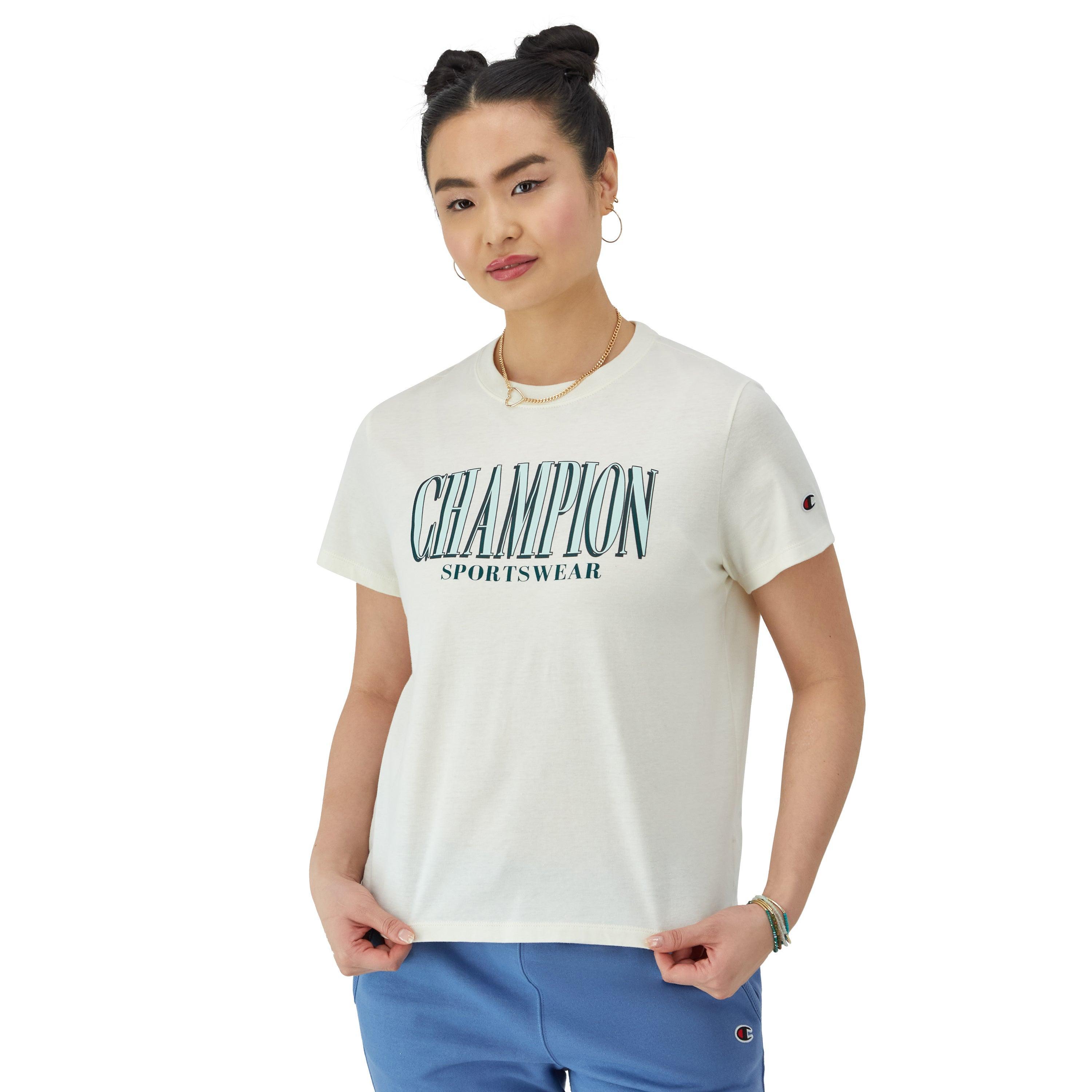 Womens Champion T-Shirt, Block Script Logo Natural 2XL Product Image