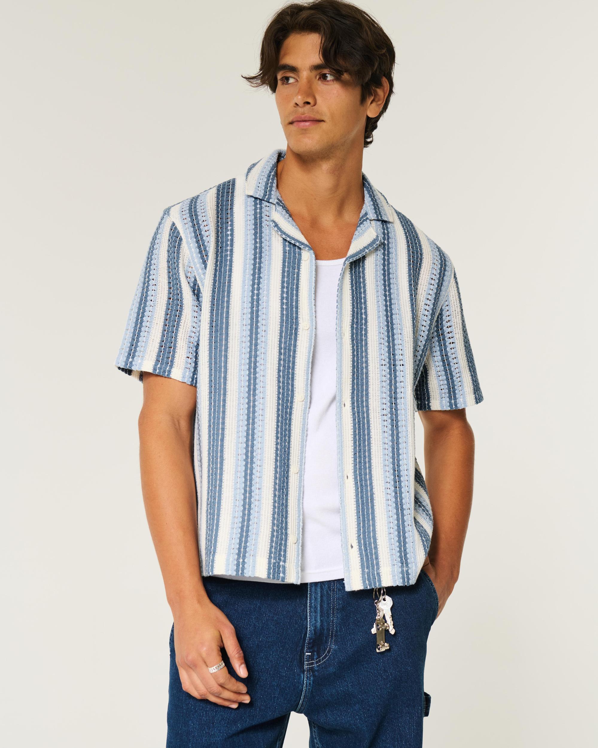 Boxy Short-Sleeve Crochet-Style Shirt Product Image