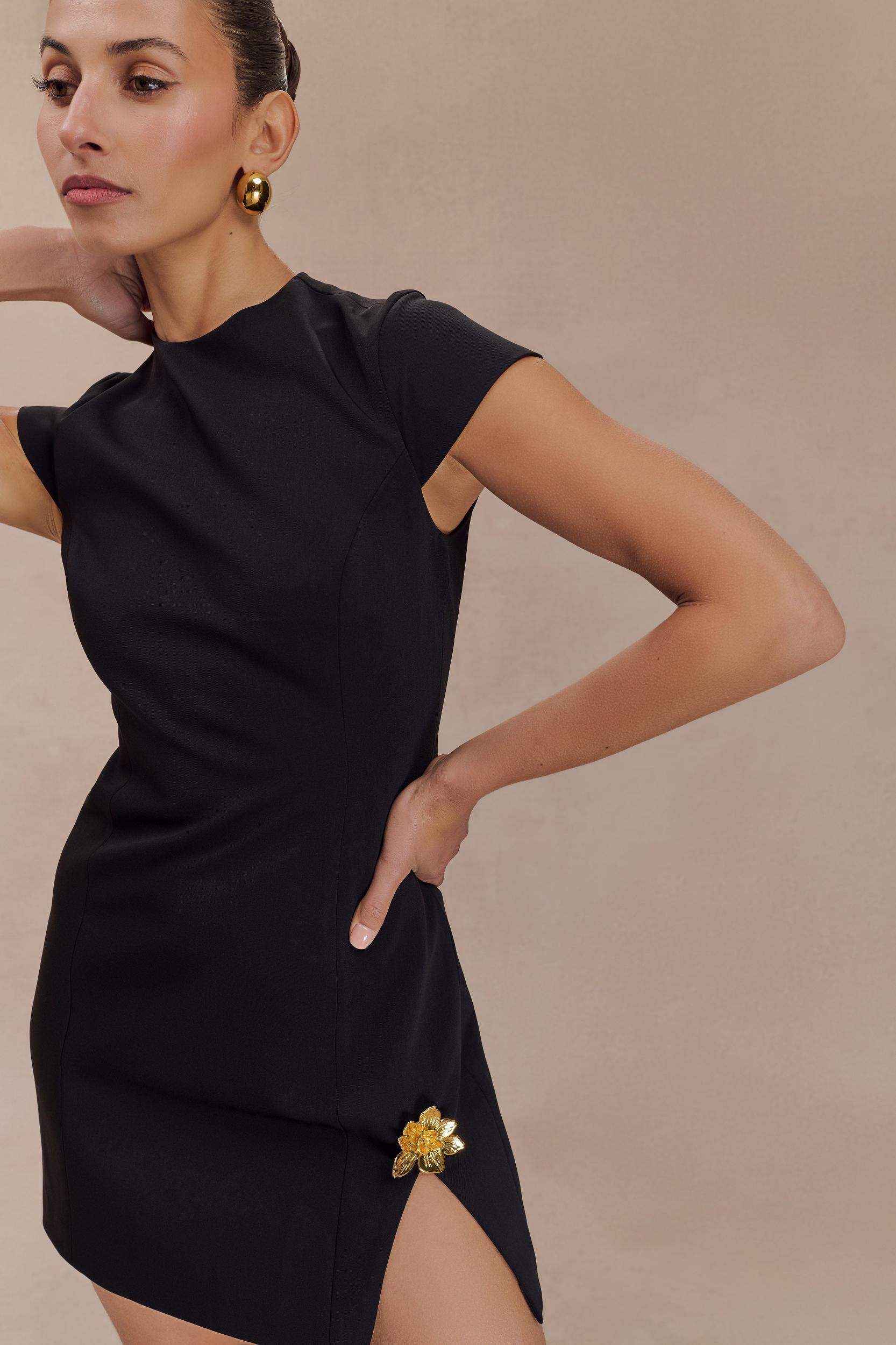 Remi Suiting Mini Dress With Floral Hardware - Black Product Image
