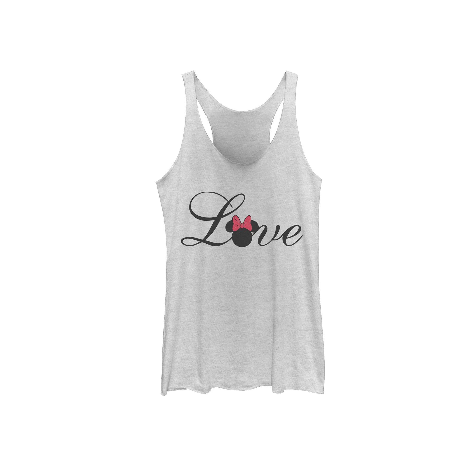 Disney's Mickey And Friends Minnie Love Text Juniors' Racerback Graphic Tank Top, Girl's, Size: XS, White Grey Product Image