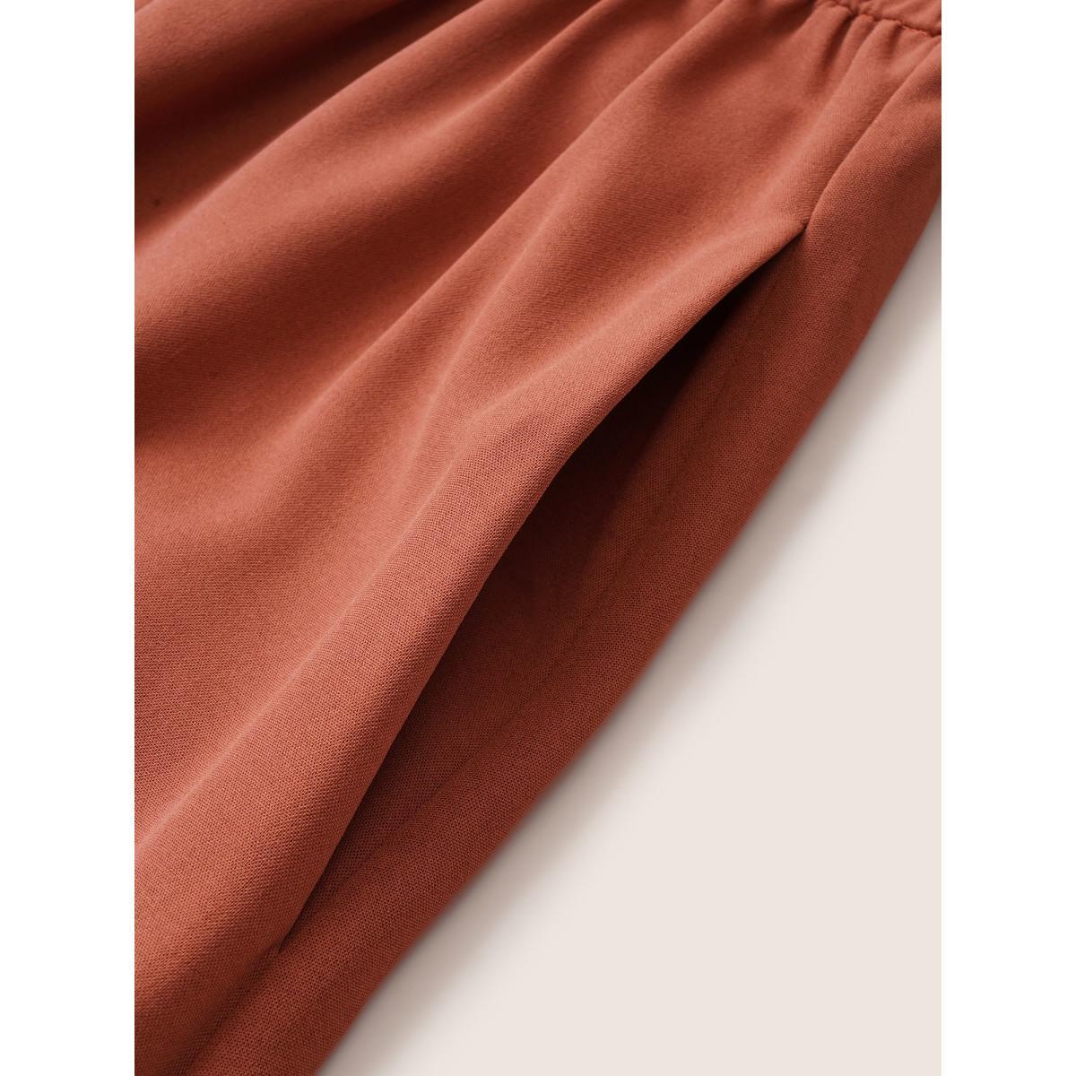 Plus Size Lace Panel Tie Neck Frill Trim Tank Dress Rust Women Resort Non V-neck Sleeveless Curvy Midi Dress BloomChic 30/6X Product Image
