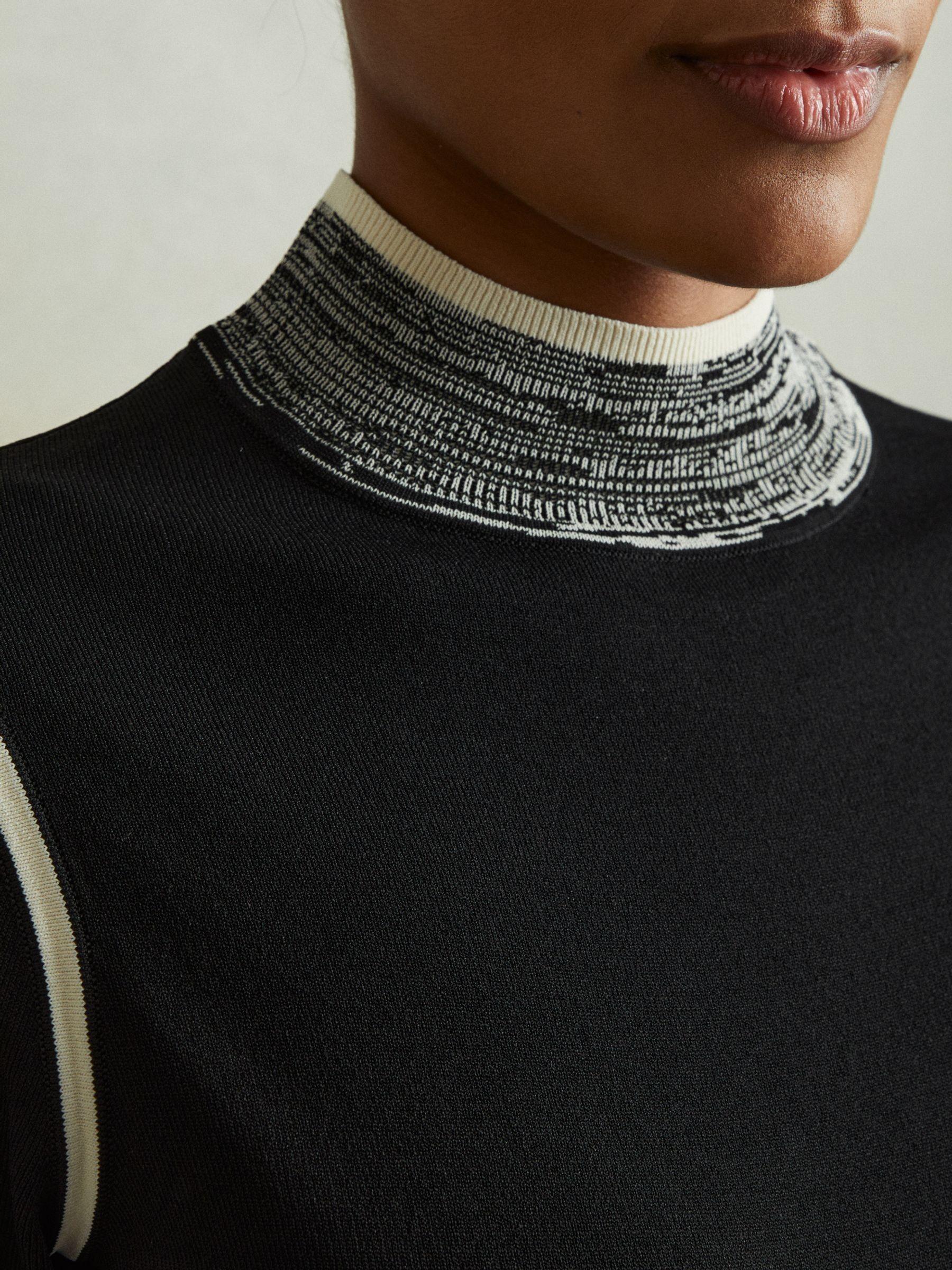 Knitted Contrast High Neck Jumper in Black/Cream Product Image