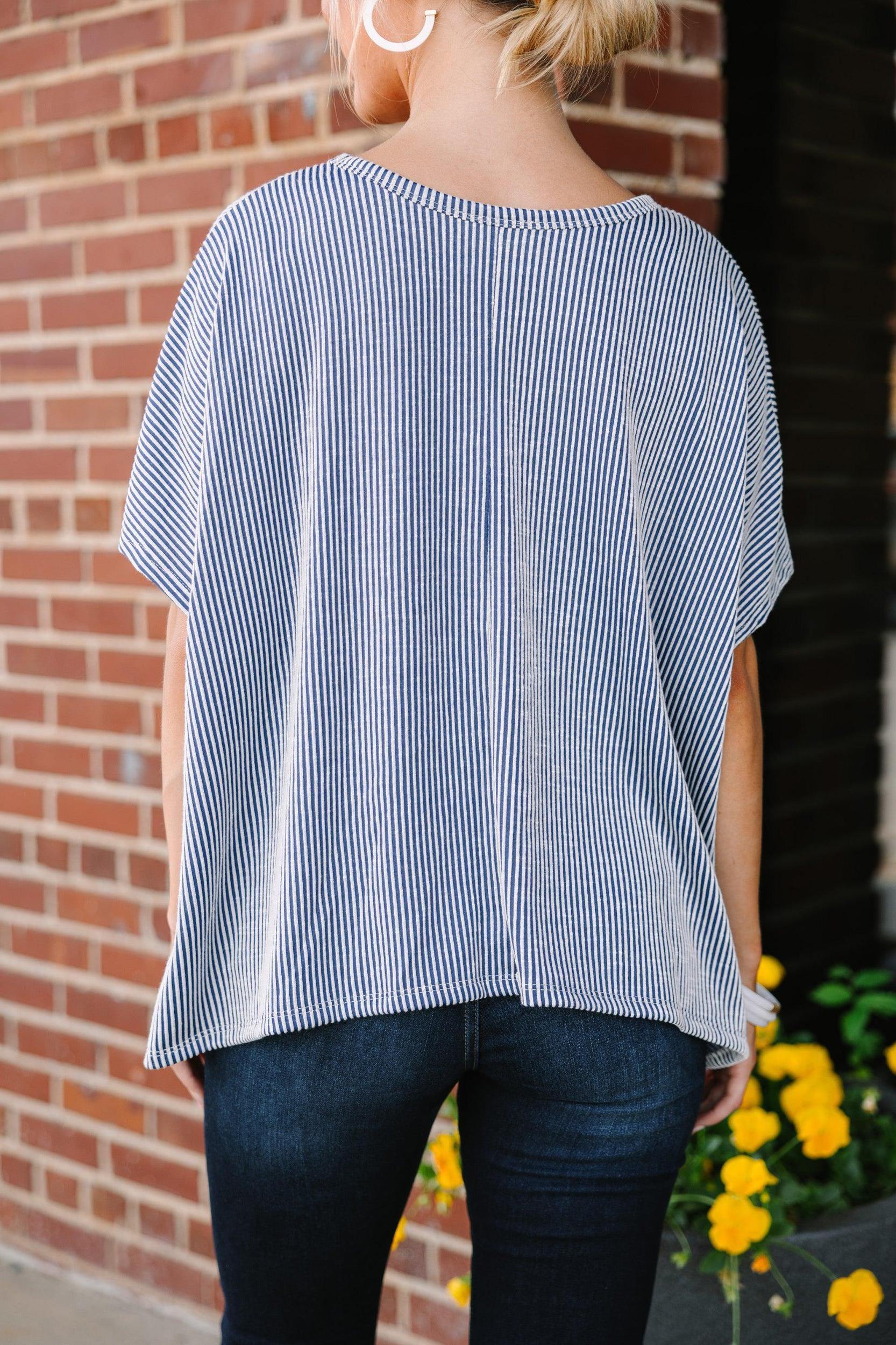 Confident Decisions Denim Blue Ribbed Top Female Product Image