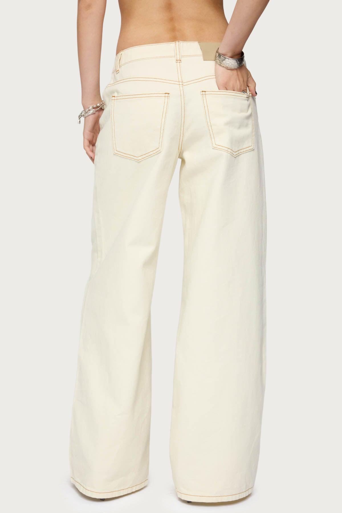 Contrast Stitch Low Rise Wide Leg Jeans Product Image