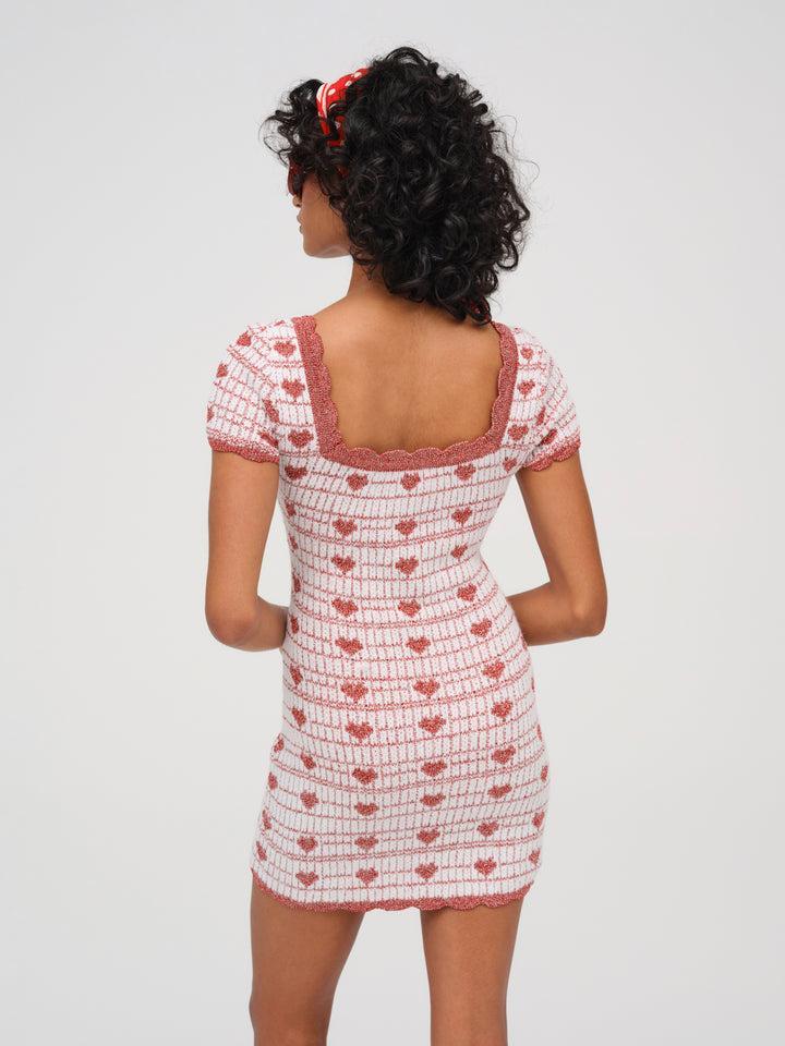 Candy Heart Knit Mini Dress — Pink Product Image