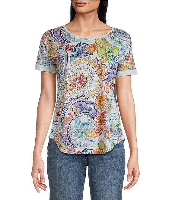 Leo & Nicole Paisley Print Crew Neck Short Sleeve Tee Shirt Product Image