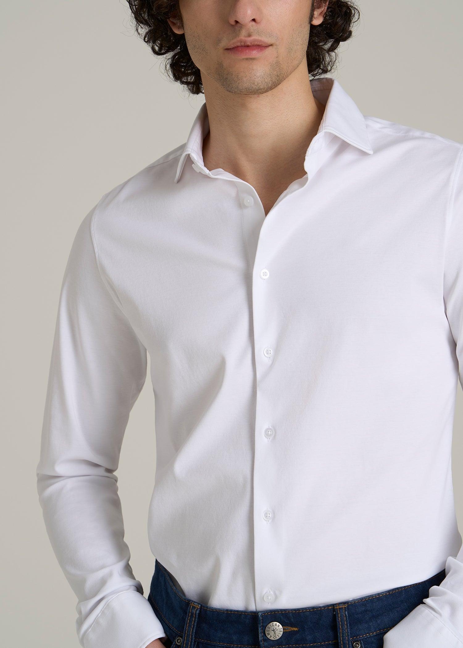 Stretch Jersey Dress Shirt for Tall Men in Optic White Product Image