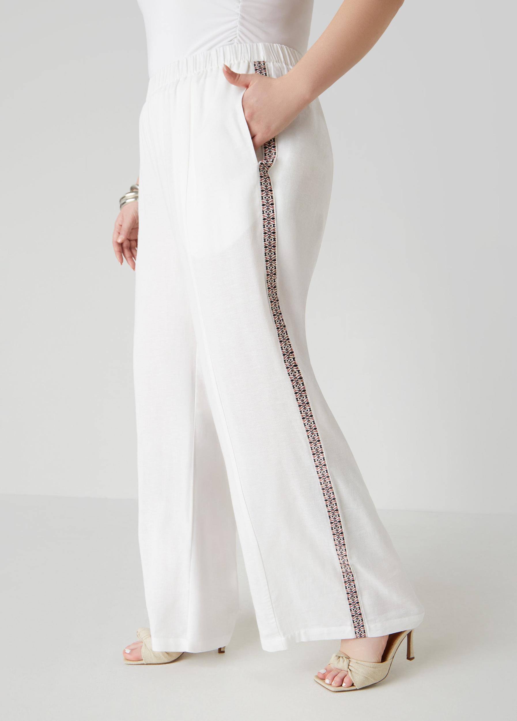 Embroidered Linen Blend Pants Product Image