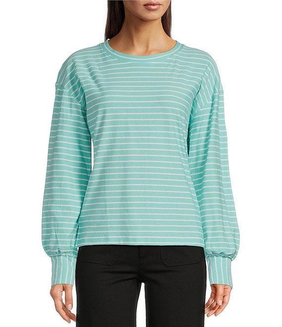 APNY Striped Crew Neck Long Puff Sleeve Top Product Image
